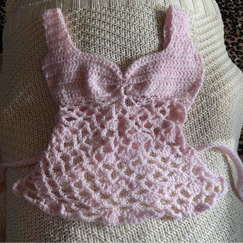 Handmade Pink Crochet Lace Bralette Top